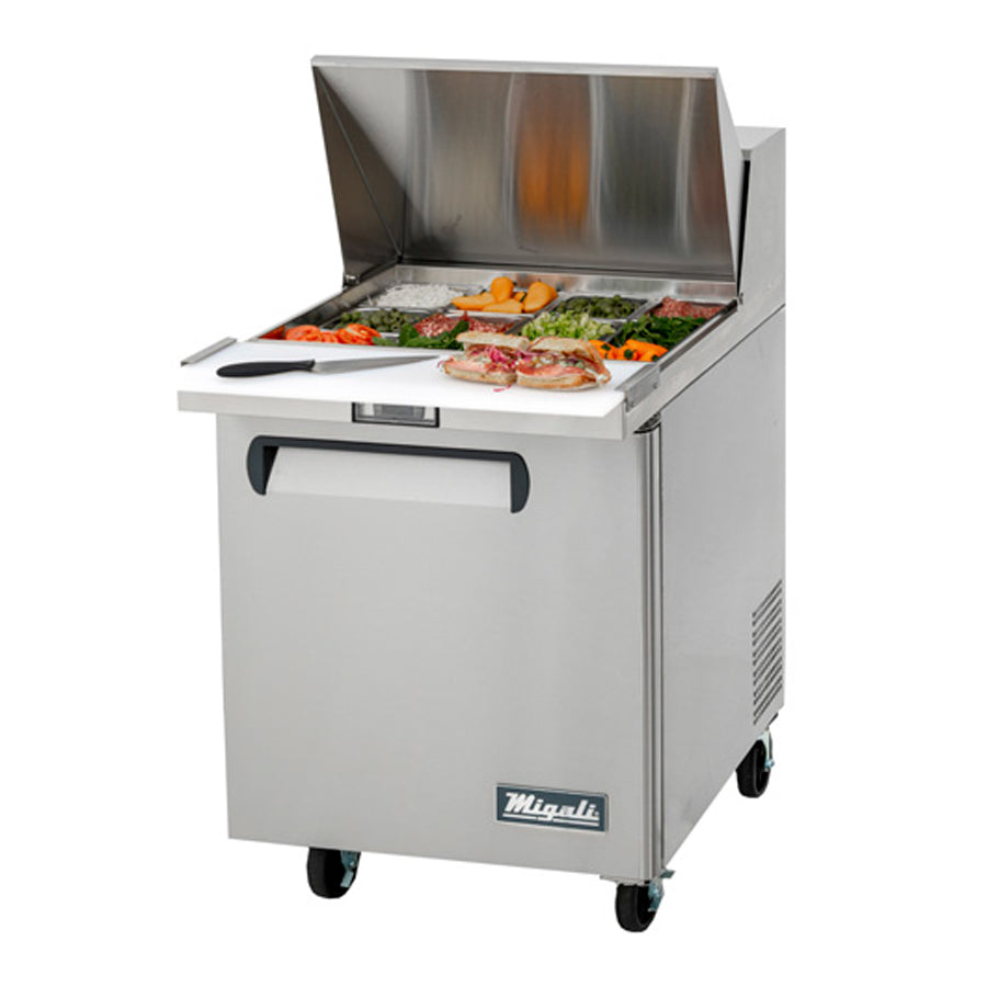 Migali Competitor Series Refrigerated Counter/Big Top Sandwich Prep Table, 27.5" W, accommodates (12) 1/6 size pans, (1) solid hinged door