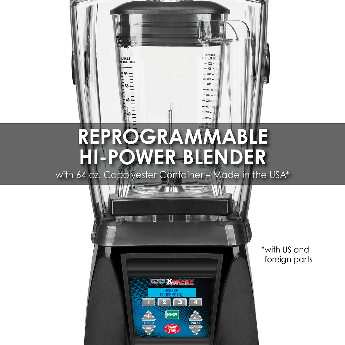 Waring REPROGRAMMABLE HI-POWER BLENDER WITH SOUND ENCLOSURE AND 64 OZ. COPOLYESTER CONTAINER – MADE IN THE USA* Model: MX1500XTX