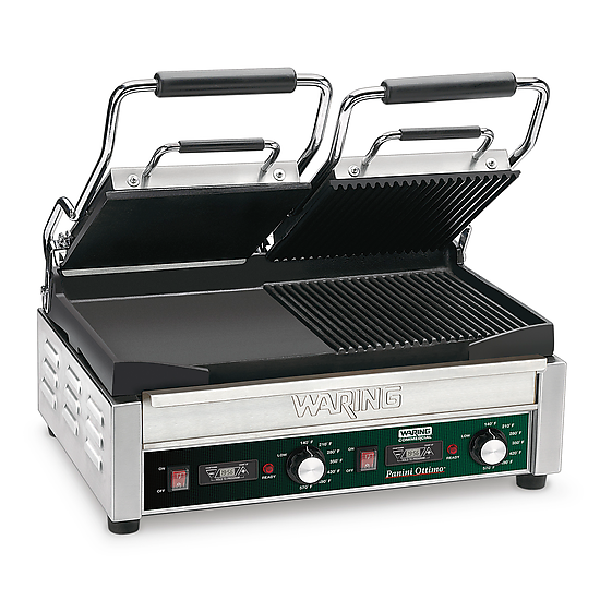Waring DOUBLE ITALIAN-STYLE PANINI/FLAT GRILL WITH TIMER - 240V Model: WDG300T