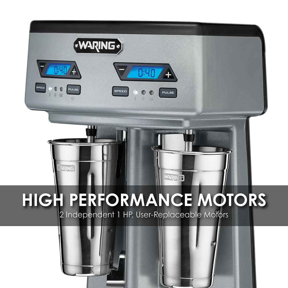 Waring HEAVY-DUTY DOUBLE-SPINDLE DRINK MIXER WITH TIMER Model: WDM240TX