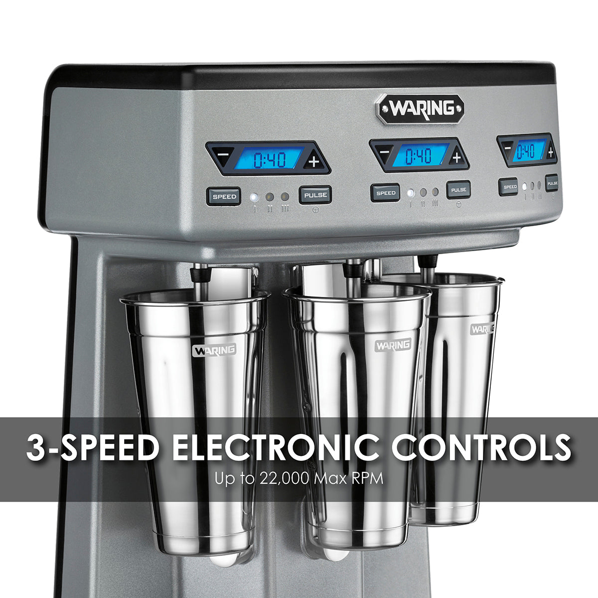 Waring HEAVY-DUTY TRIPLE-SPINDLE DRINK MIXER WITH TIMER Model: WDM360TX