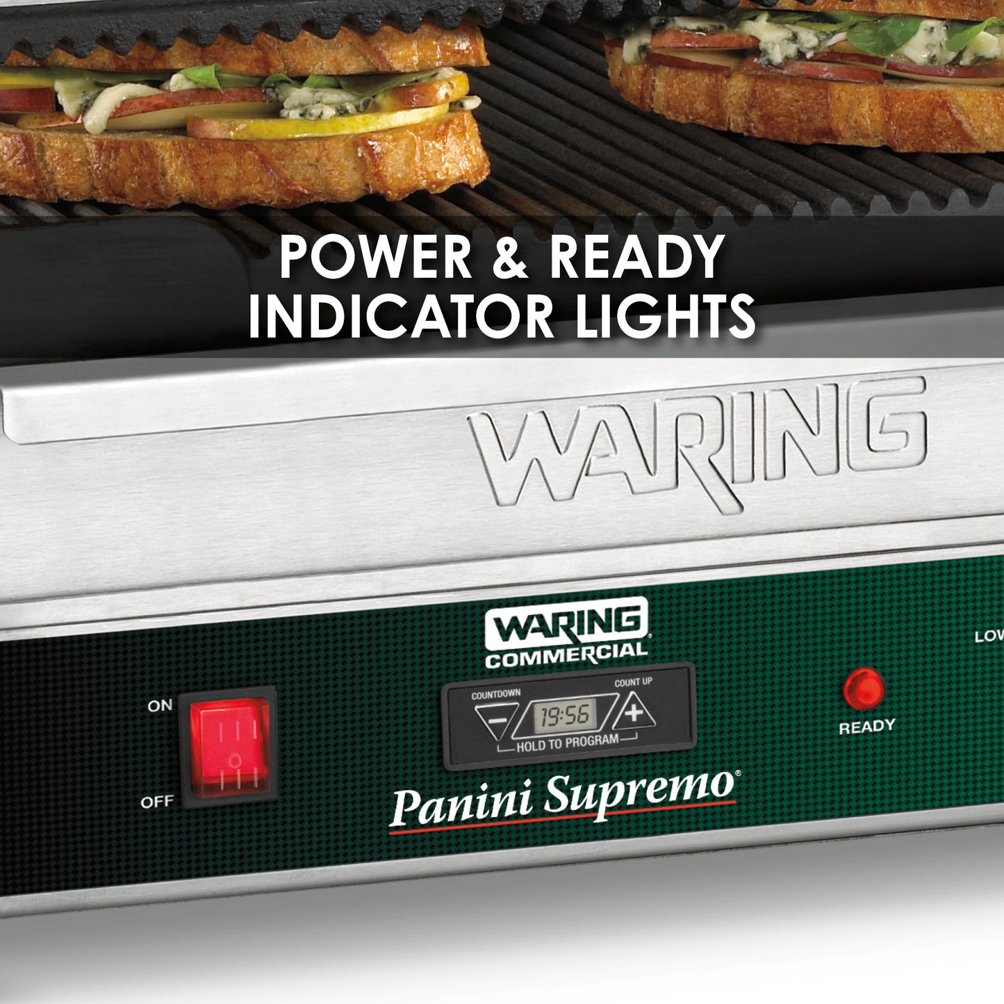 Waring LARGE ITALIAN-STYLE PANINI GRILL WITH TIMER - 208V Model: WPG250TB