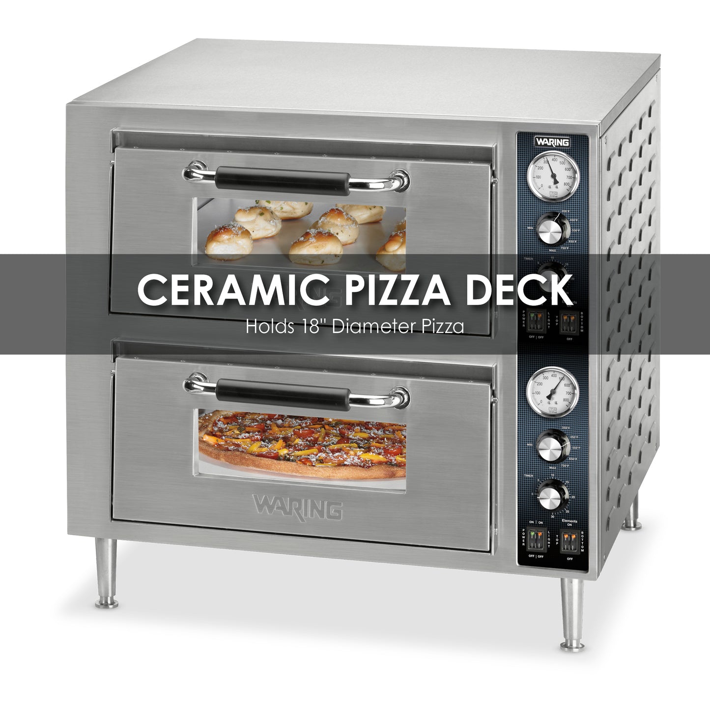 Waring HEAVY-DUTY DOUBLE-DECK PIZZA OVEN - DUAL CHAMBER Model: WPO750