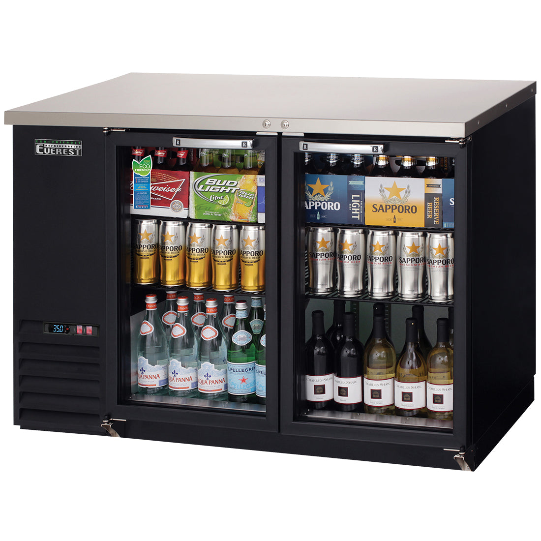 Everest 2 Glass Door Back Bar Cooler, 48" Length, 24" Depth - Black Exterior Model EBB48G-24