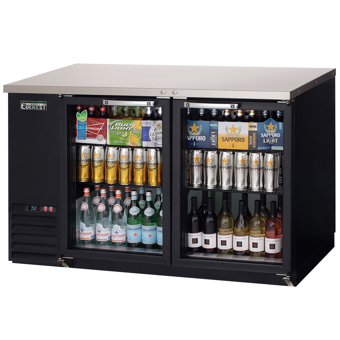 Everest 2 Glass Door Back Bar Cooler, 59" Length, 24" Depth - Black Exterior Model EBB59G-24