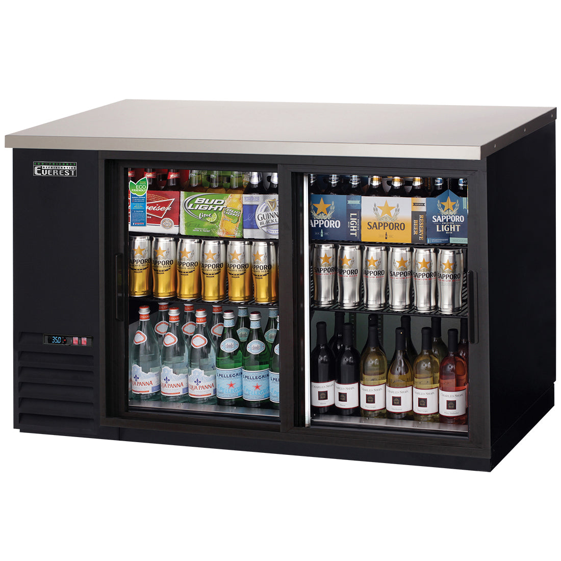 Everest 2 Deep Glass Sliding Door Back Bar Cooler, 59" - Black Exterior Model EBB59G-SD