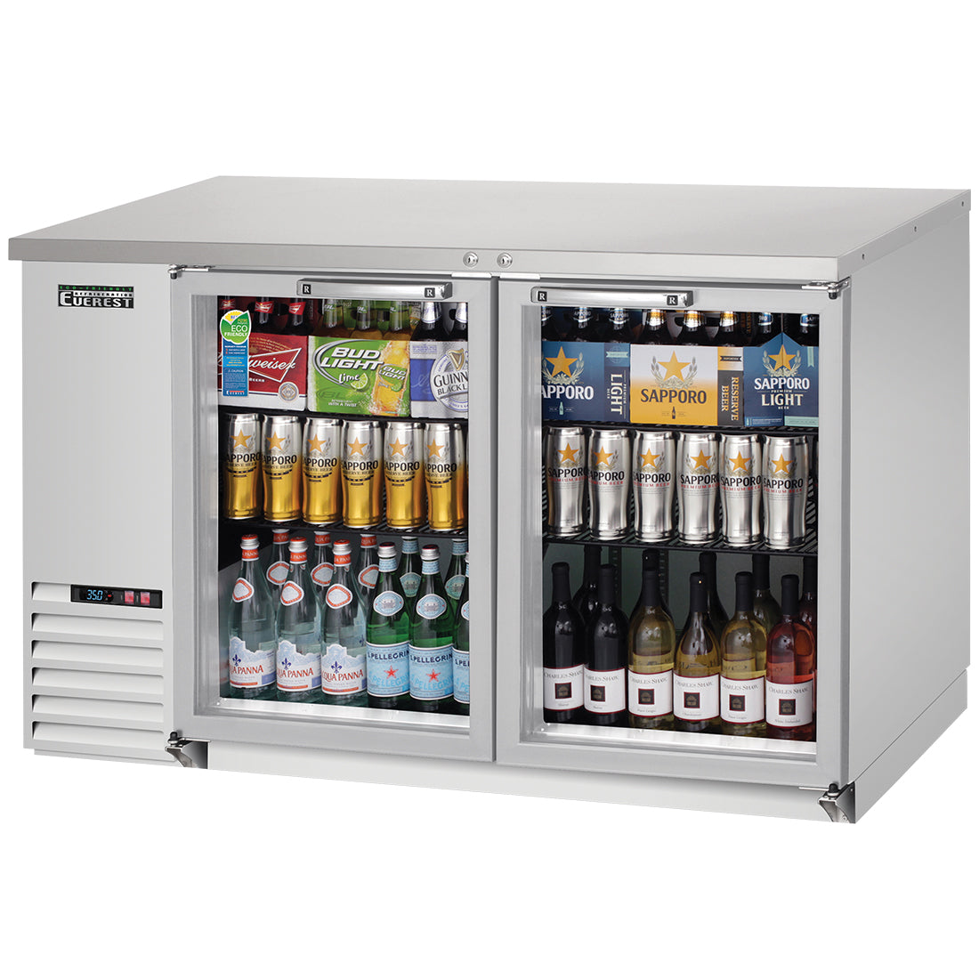 Everest 2 Glass Door Back Bar Cooler, 59" - Stainless Steel Exterior Model EBB59G-SS