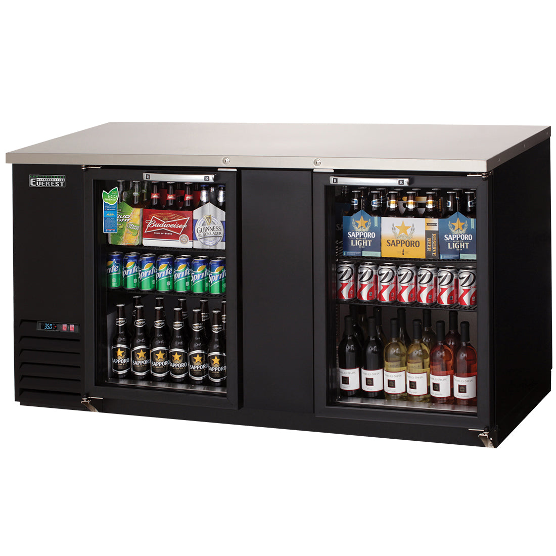 Everest 2 Glass Door Back Bar Cooler, 69" Length, 24" Depth - Black Exterior Model EBB69G-24