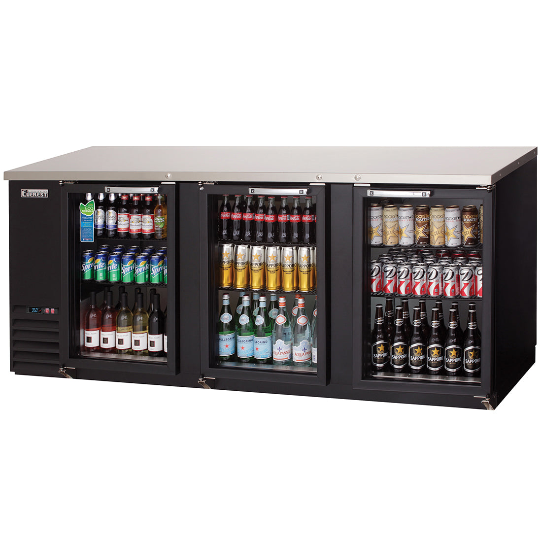 Everest 3 Glass Door Back Bar Cooler, 90" - Black Exterior Model EBB90G