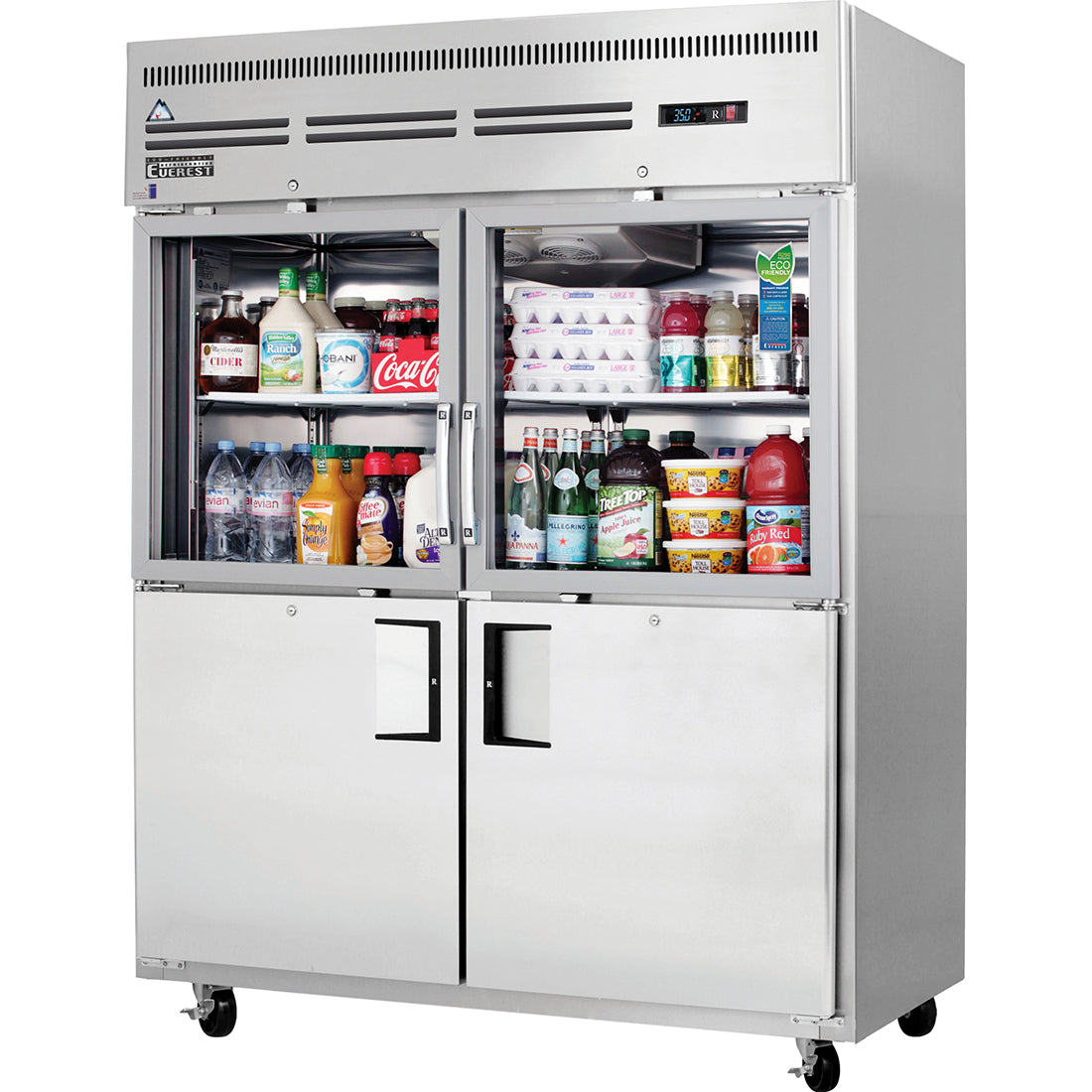 Everest 2 Wide Section - 4 Half Door Refrigerator, Top Glass & Bottom Solid, 59" Model EGSWH4