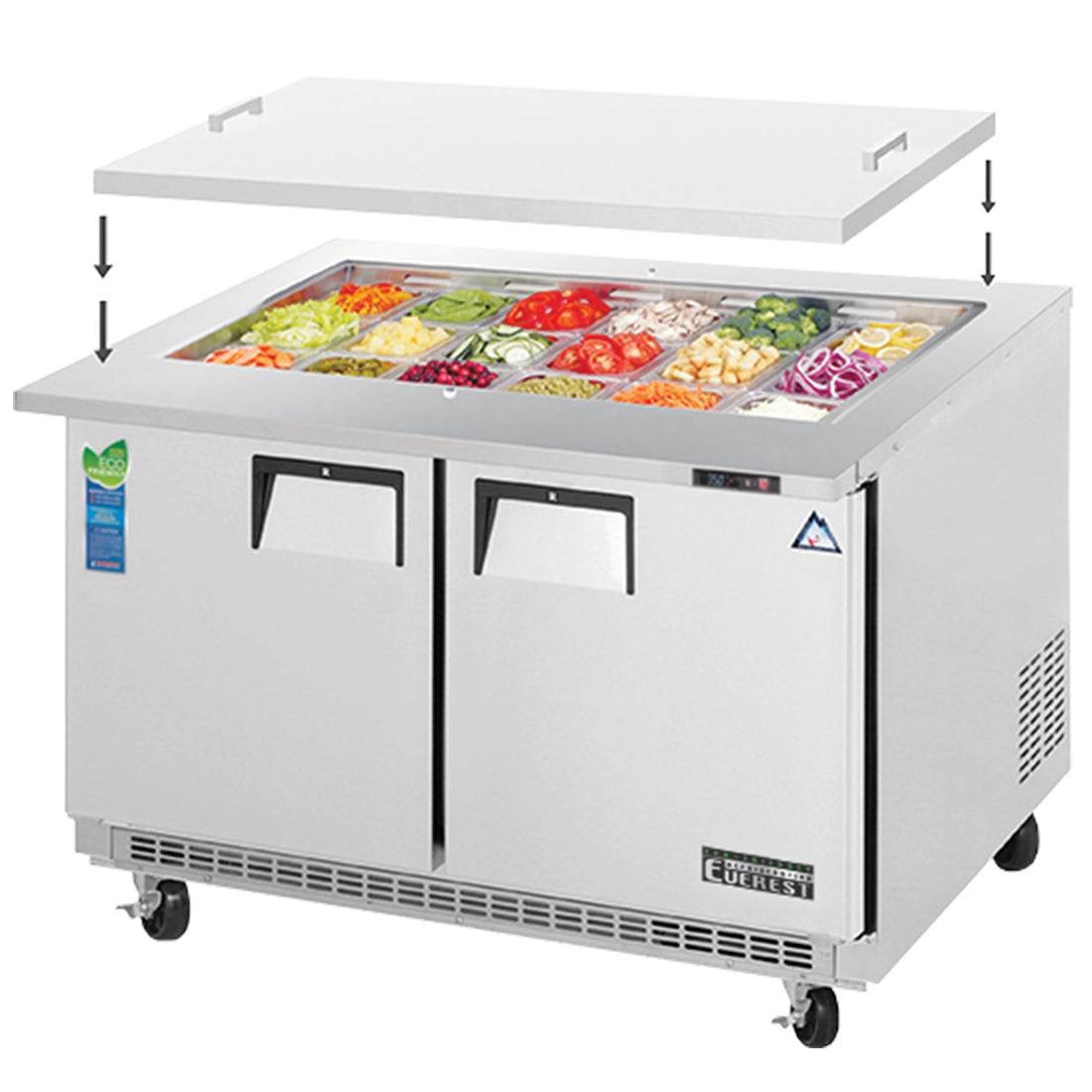 Everest 2 Door Open Top Prep Table, 47 1/2" (Mega Top) Model EOTP2