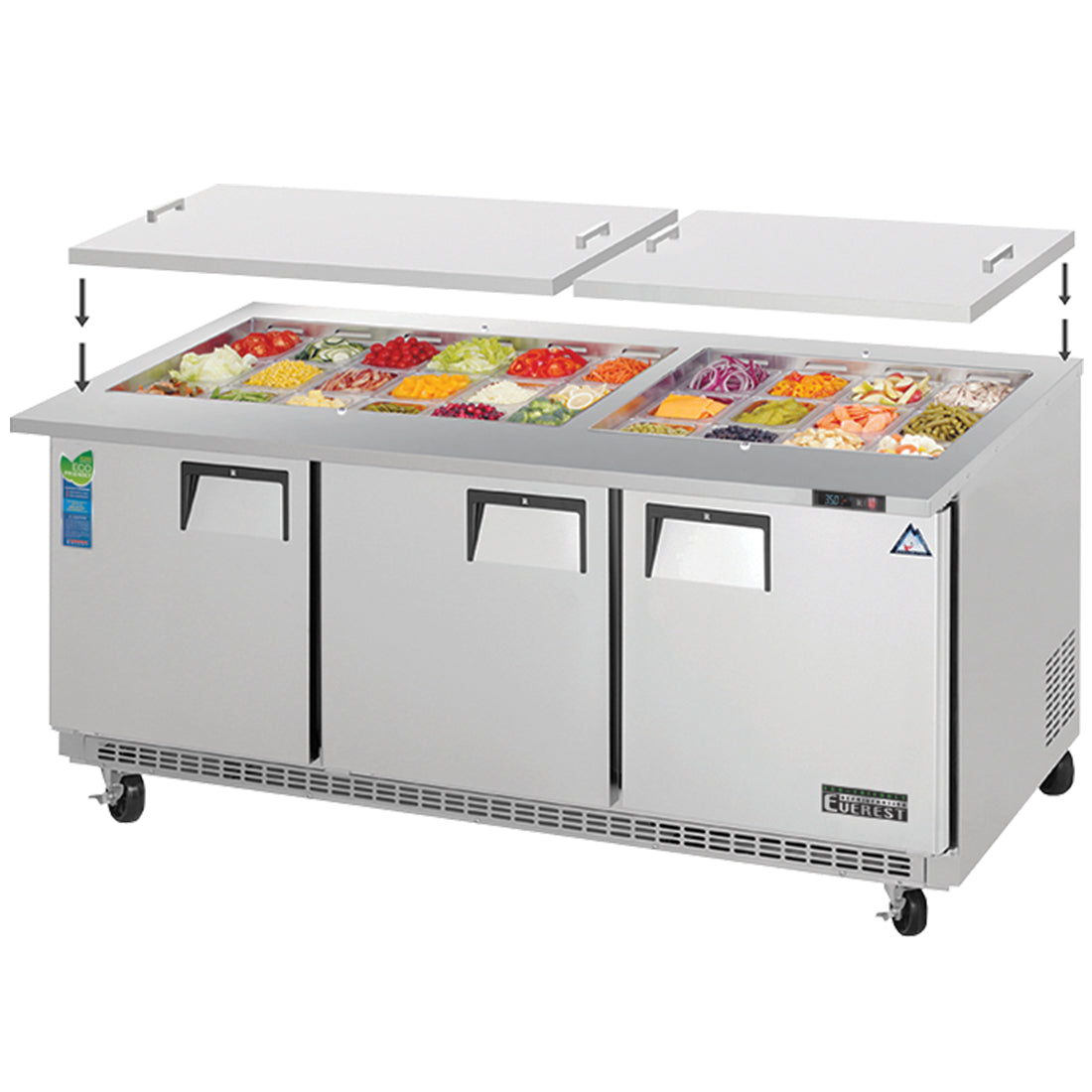 Everest 3 Door Open Top Prep Table, 71 1/2" (Mega Top) Model EOTP3