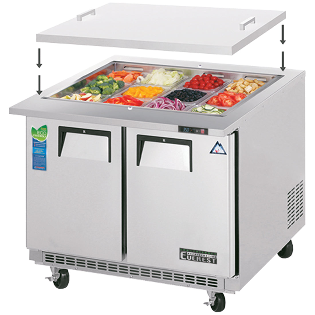 Everest 2 Door Open Top Prep Table, 35 1/2" (Mega Top) Model EOTPS2