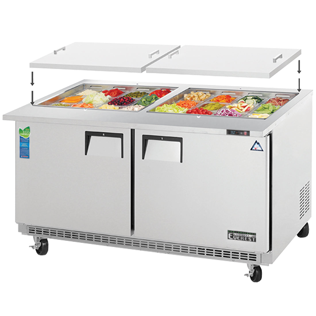 Everest 2 Door Open Top Prep Table, 59 1/2" (Mega Top) Model EOTPW2