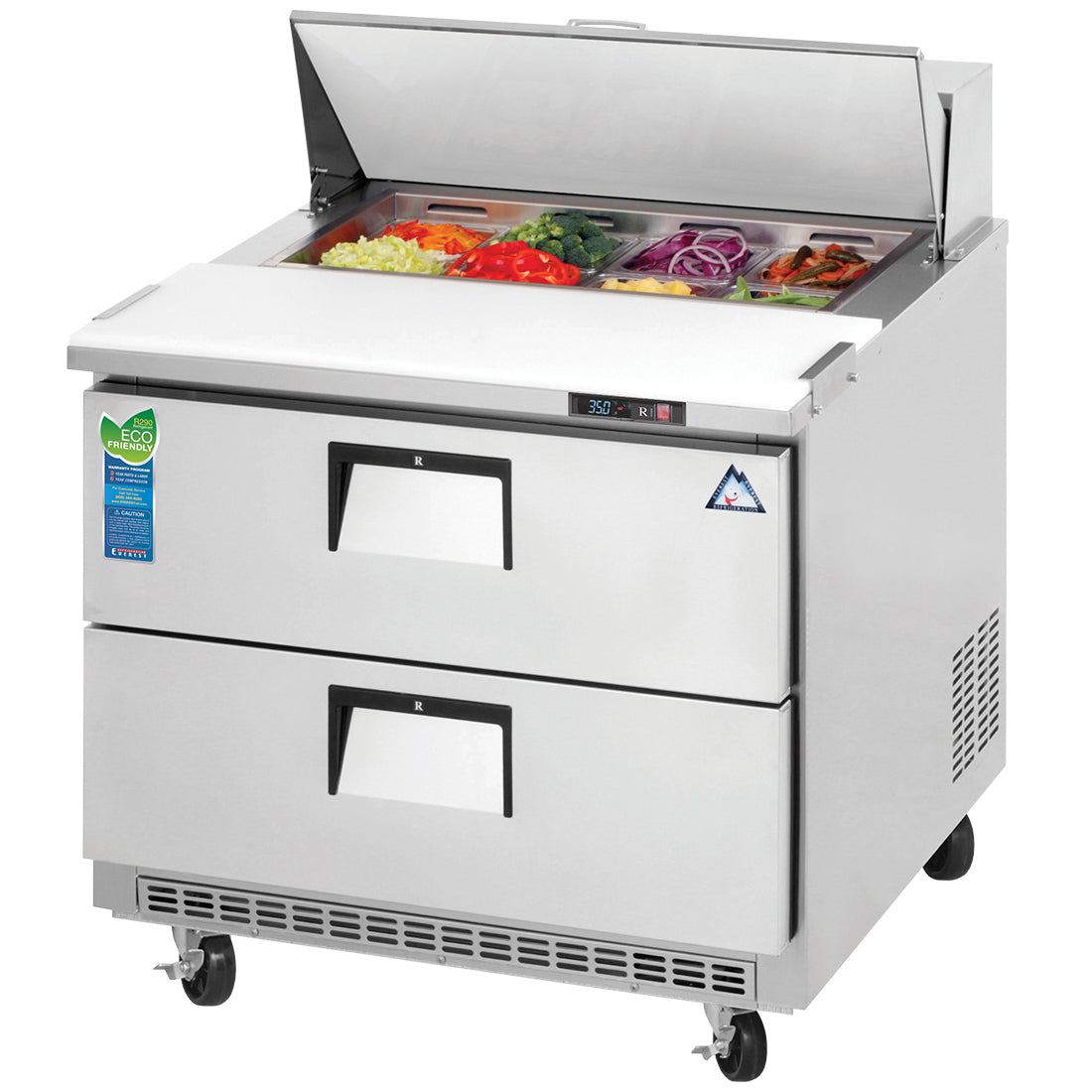 Everest 1 Section 2 Drawer Sandwich Prep Table, 35 1/2" Model EPBNSR2-D2