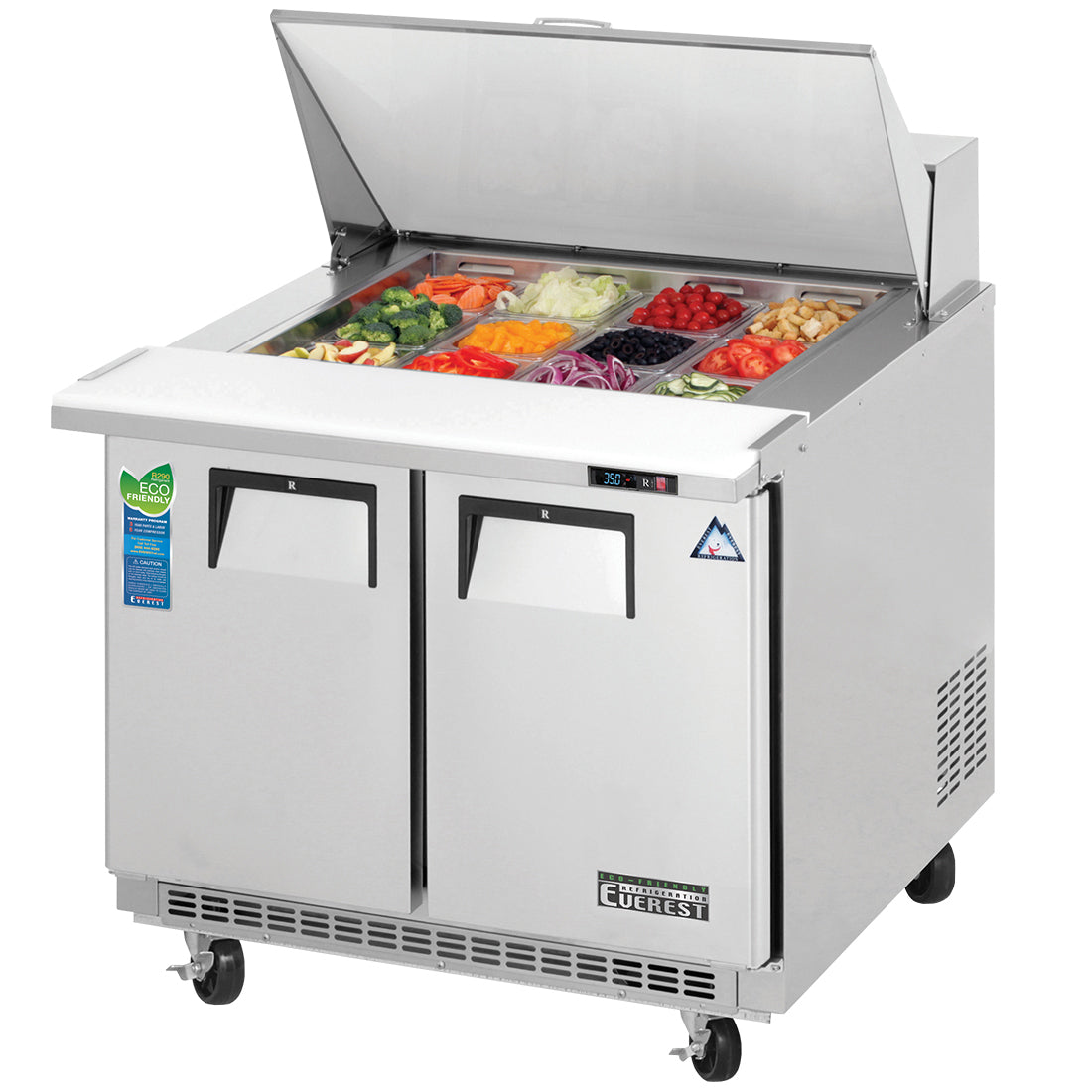 Everest 2 Door Sandwich Prep Table, 35 1/2" (Mega Top) Model EPBSR2