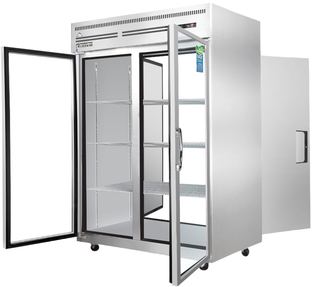 Everest 2 Section - 2 Front Glass Door & 2 Rear Solid Door Pass-Thru Refrigerator, 49 5/8" Model ESPT-2G-2S