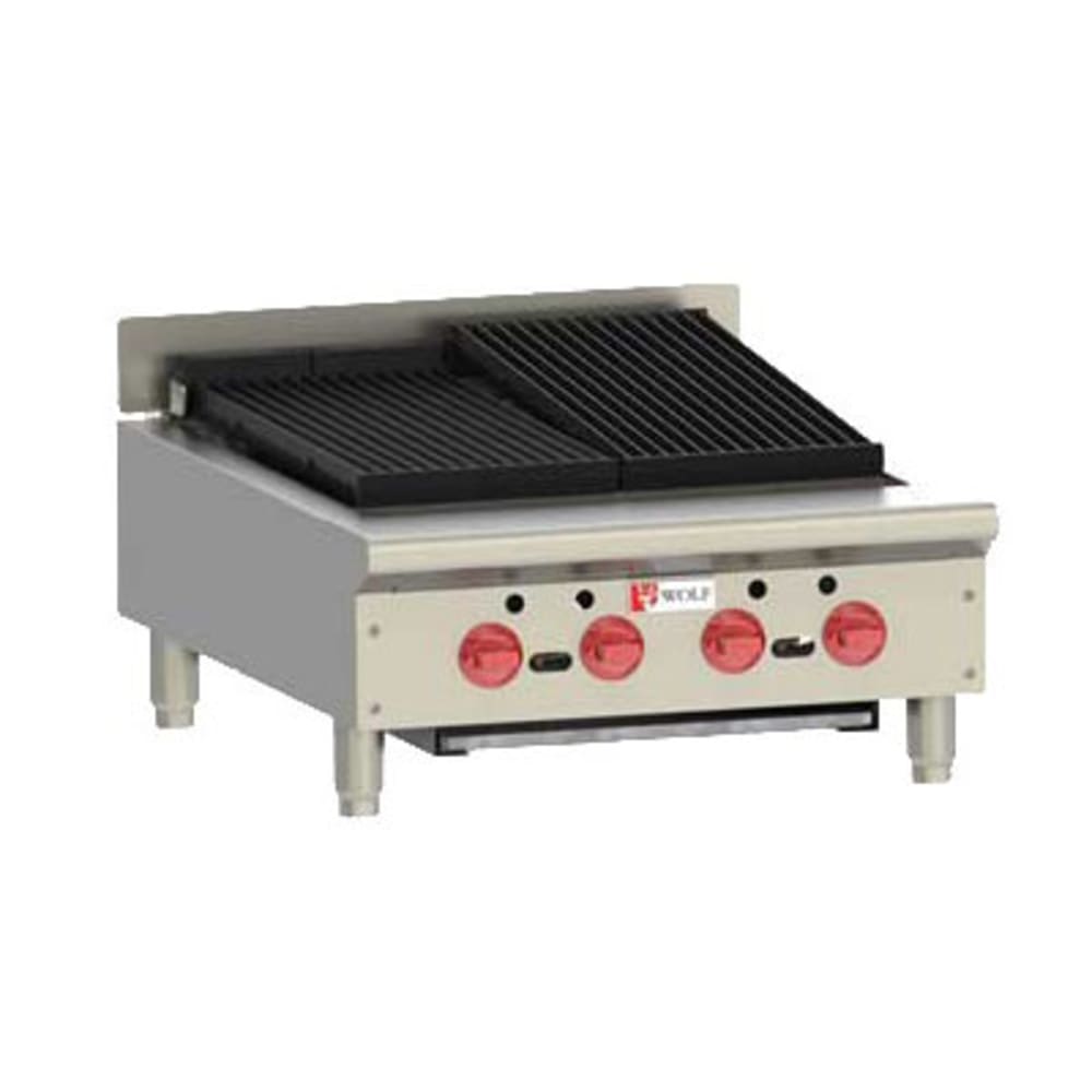 Wolf ACB25-102 25 1/8" Gas Charbroiler w/ (4) Burners & Cast Iron Grates - Manual, Liquid Propane