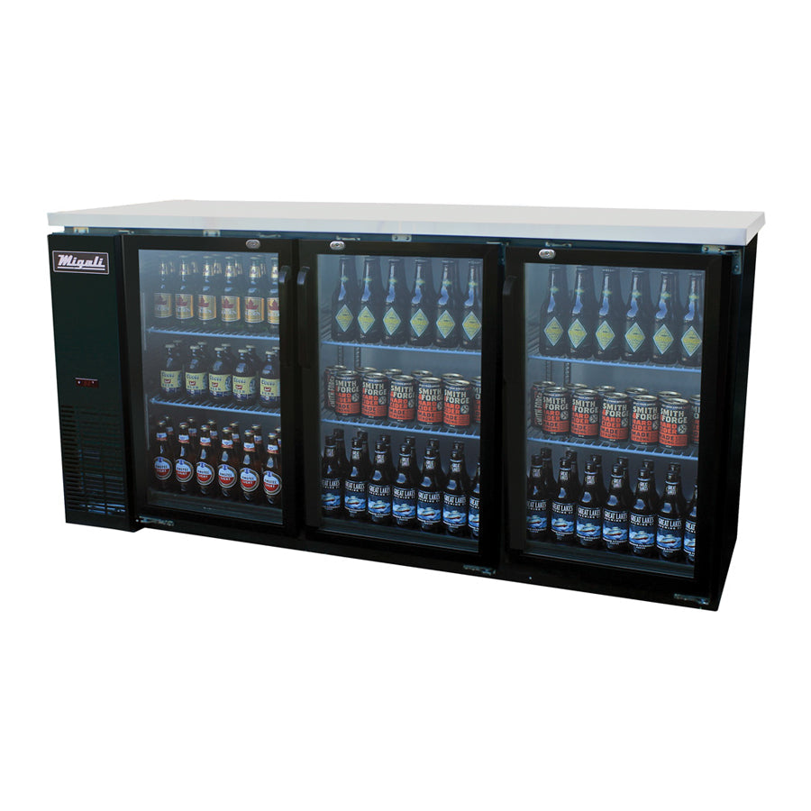 Migali Competitor Series Refrigerated Back Bar Cabinet, 72.8” W, 19.6 cu. ft. capacity, (3) hinged glass doors