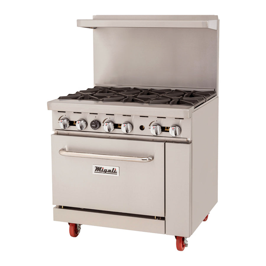 Migali Competitor Series Range w/ oven, freestanding, 36" W, 6 cast iron radiants, configured for Liquid Propane Gas