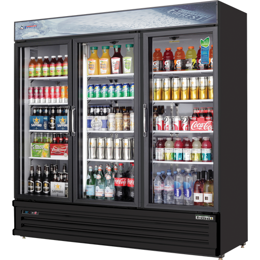 Everest 3 Door Refrigerator Merchandiser (Swing), 69 cu ft - Black Exterior Model EMSGR69B