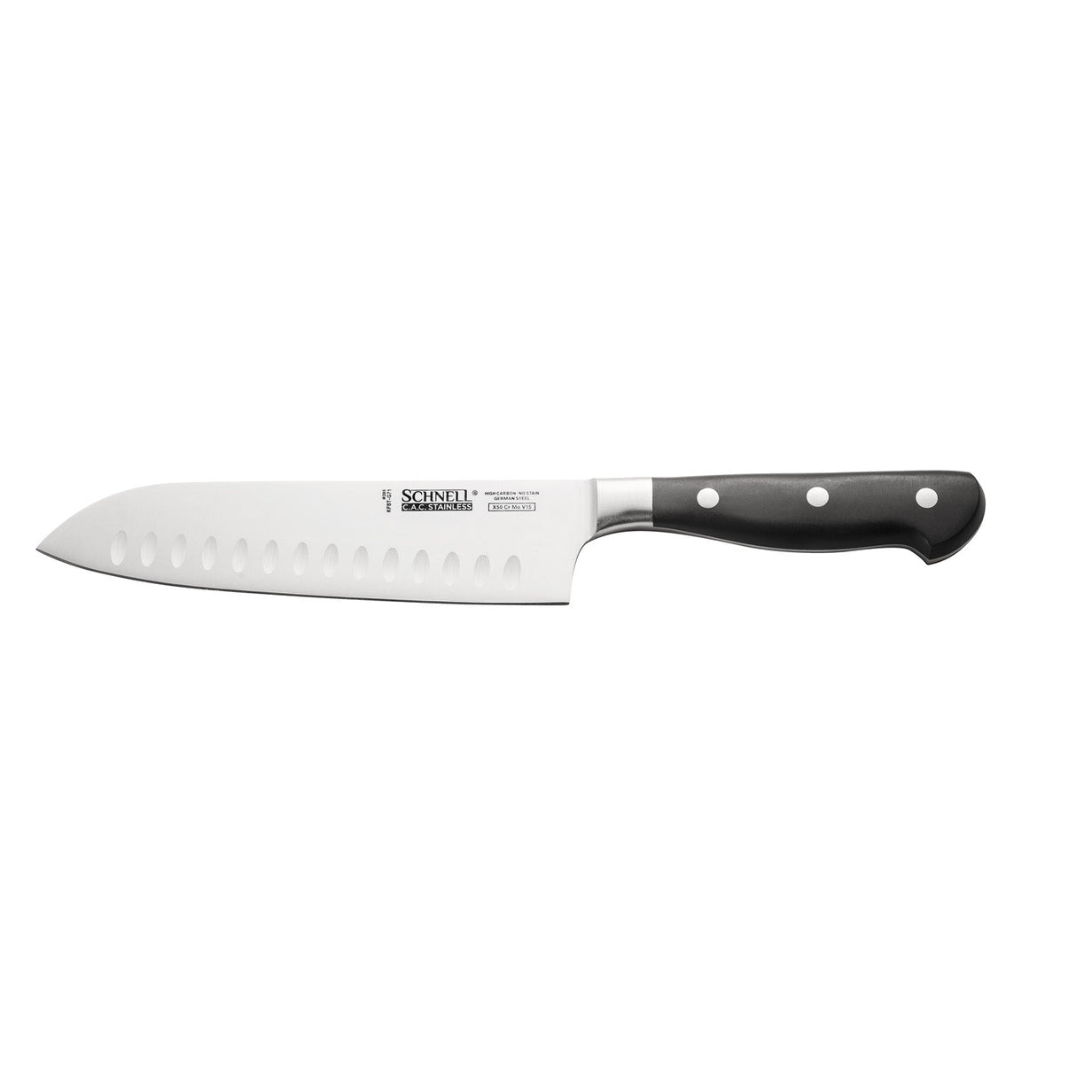 Schnell Santoku Knife 7-1/4″, Granton Edge