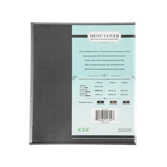 Menu Cover Faux Leather 1-Panel Gray 8-1/2x11"