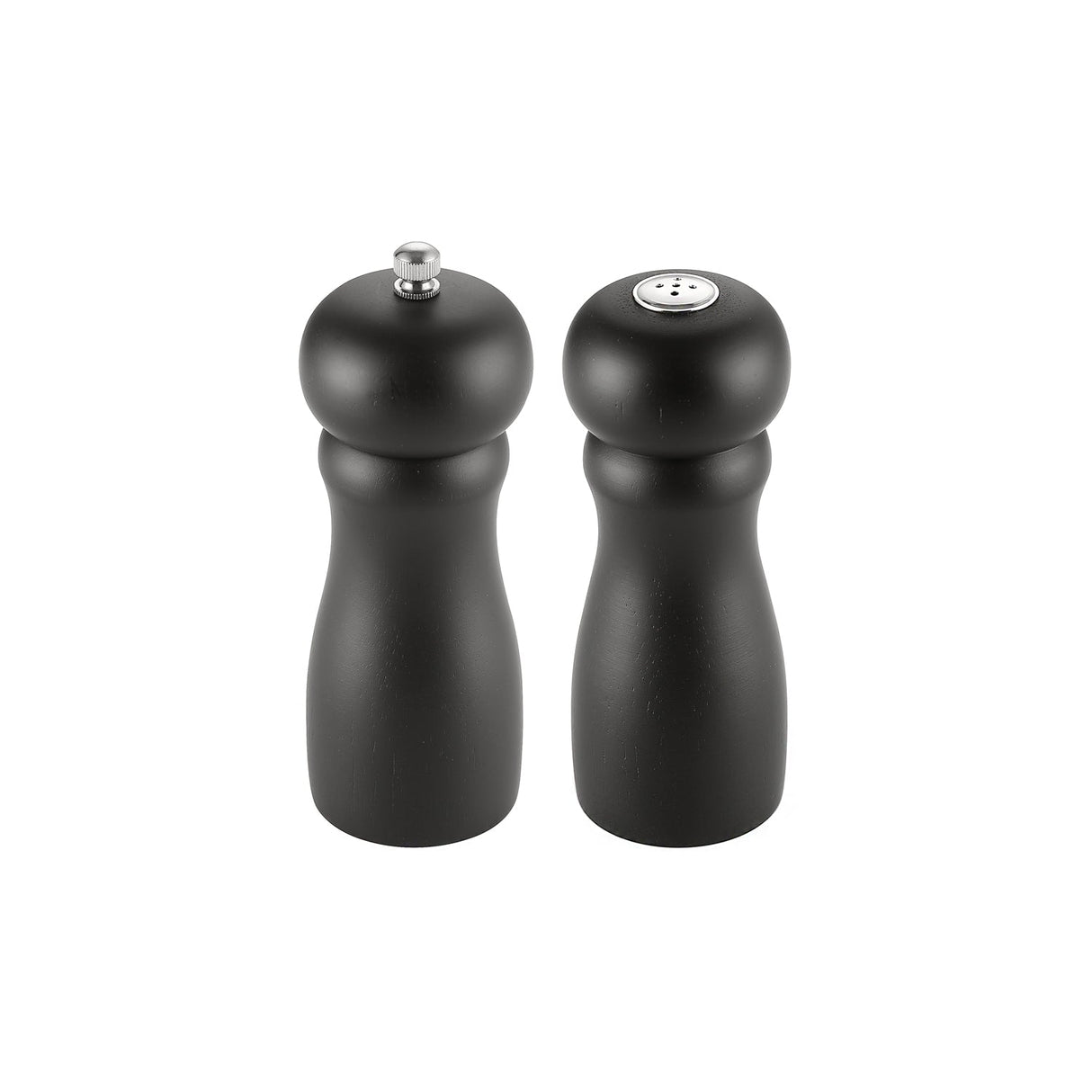 Pepper Mill/Salt Shaker Set Wooden Black 2-PC 6"H