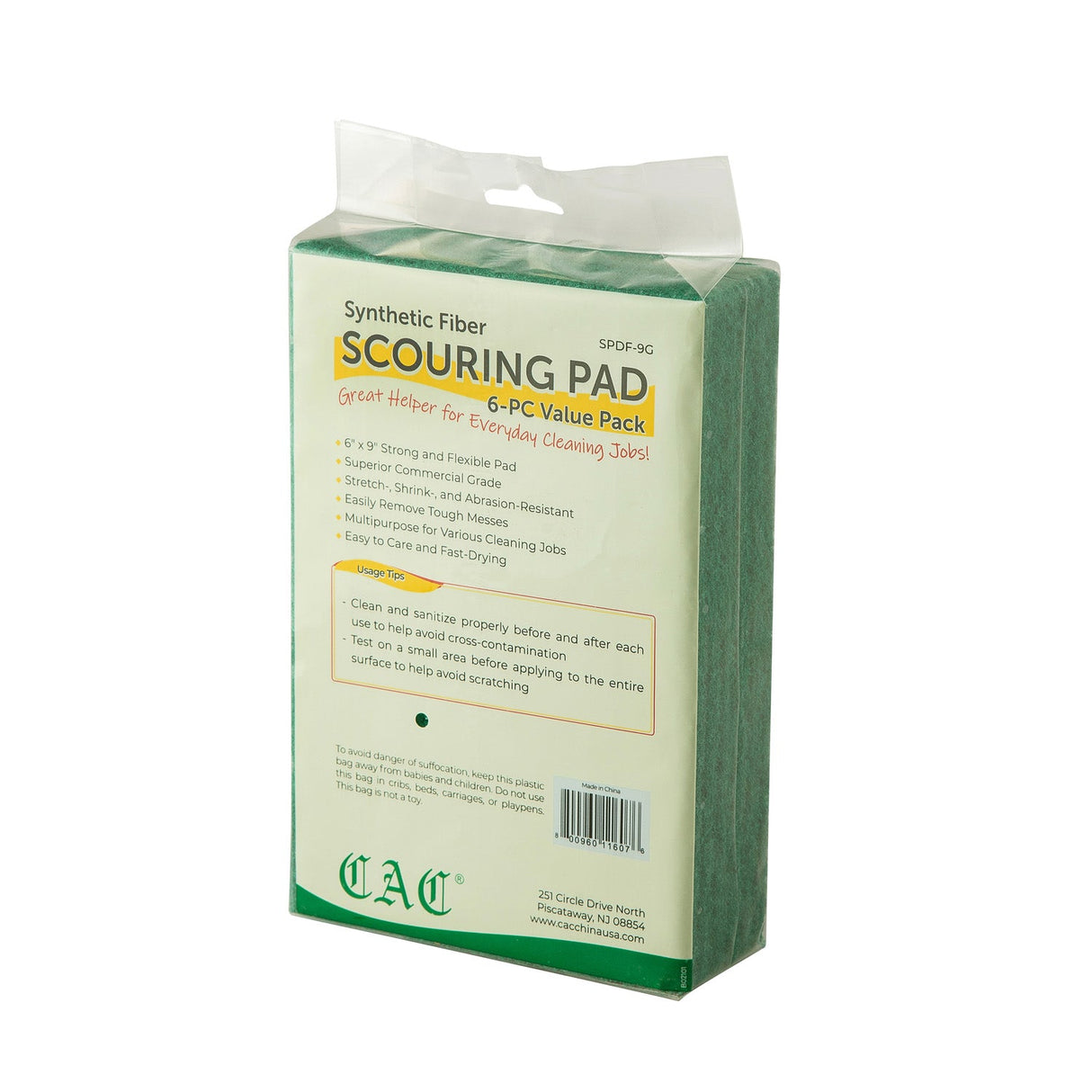 Scouring Pad Synthetic Fiber 6x9" 6PC/Pack