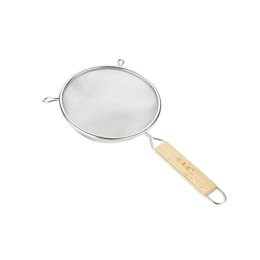 Strainer Mesh SS Double W/ Wood Hdl 8"Dia