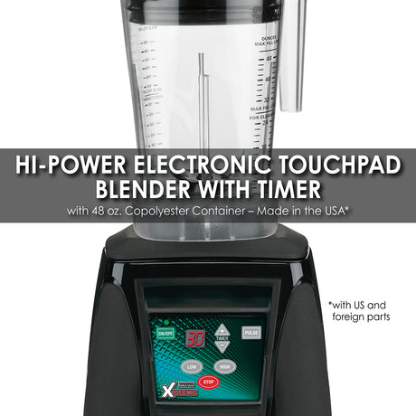 Waring HI-POWER ELECTRONIC KEYPAD BLENDER WITH TIMER AND 48 OZ. BPA-FREE COPOLYESTER CONTAINER – MADE IN THE USA*  Model: MX1100XTXP