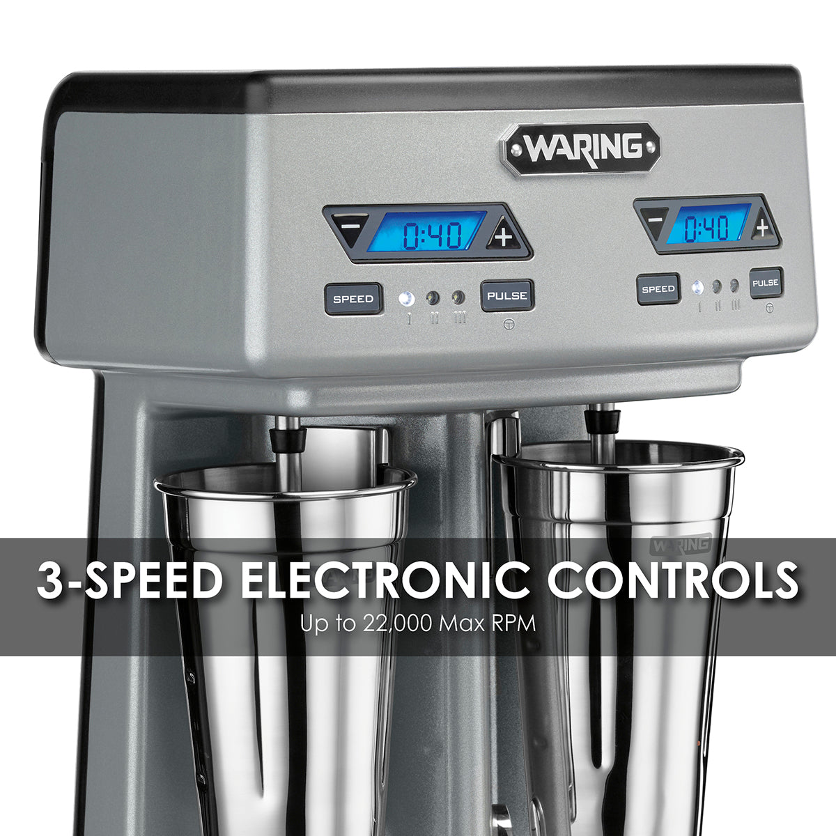 Waring HEAVY-DUTY DOUBLE-SPINDLE DRINK MIXER WITH TIMER  Model: WDM240TX