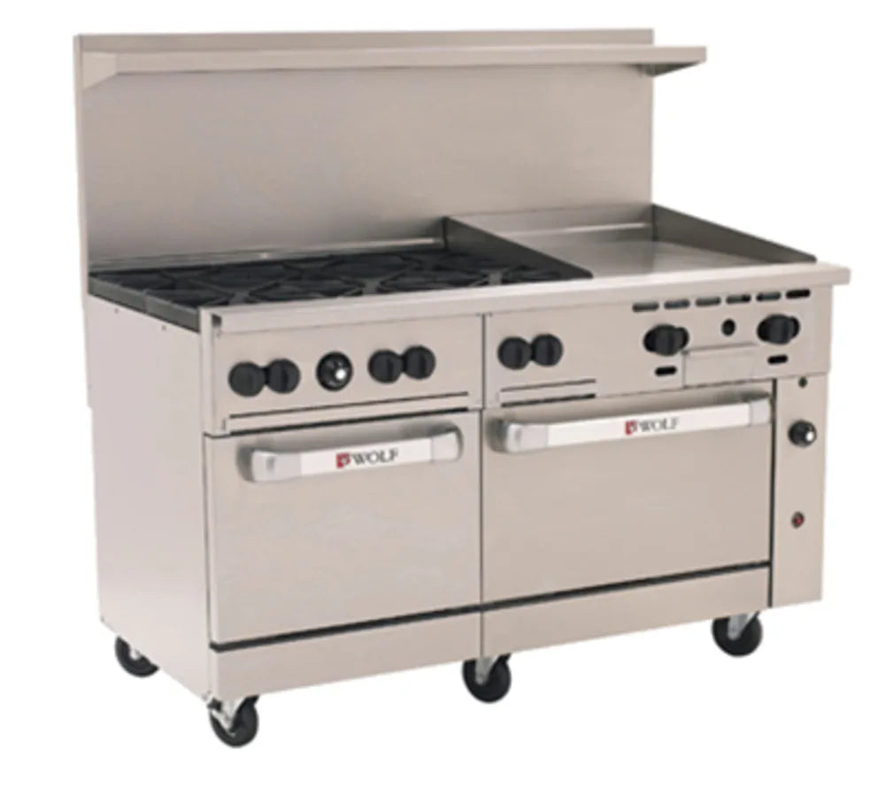 Wolf C60SS-6B24G 60" 6 Burner Gas Range w/ Griddle & (2) Standard Ovens, Natural Gas